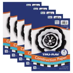 Premium Construction Paper, Black & White, 12" x 18", 72 sheets Per Pack, 5 Packs