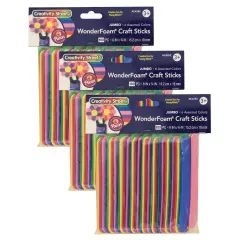 WonderFoam&reg; Jumbo Craft Sticks, Assorted Colors, 6" x 3/4", 100 Per Pack, 3 Packs