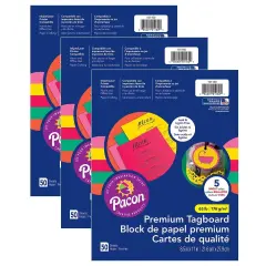 Premium Tagboard, 5 Assorted Bright Colors, 8-1/2" x 11", 50 Sheets Per Pack, 3 Packs