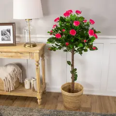 Northlight 47" Potted Green and Pink Artificial Rose Tree