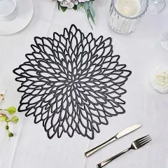 6 BLACK 15" wide Dahlia Flower Round Vinyl Placemats