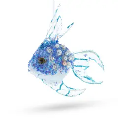 Beaded Blue Coral Reef Fish Glass Christmas Ornament