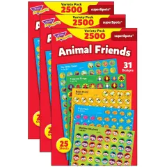 Animal Friends superSpots&reg; Stickers Variety Pack, 2500 Per Pack, 3 Packs
