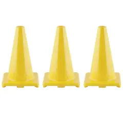 Hi-Visibility Flexible Vinyl Cone, 12", Yellow, Pack of 3