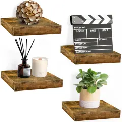 Sorbus 4 Pack 9" Floating Shelves, Wall Shelves for Bedroom, Kitchen, Living Room, Bathroom Shelves Over The Toilet Brown