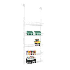Smart Design Over The Door Pantry Organizer Rack with 5 Adjustable Shelves - White