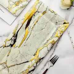 10 pcs 16" Ivory Gold long Rectangle Paper Serving Trays Marble Design