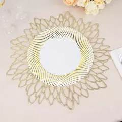 10 WHITE GOLD 9" Round Plastic Dinner PLATES Swirl Design