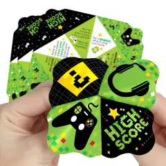 Big Dot of Happiness Game Zone - Pixel Video Game Party or Birthday Party Cootie Catcher Game - Jokes and Dares Fortune Tellers - Set of 12
