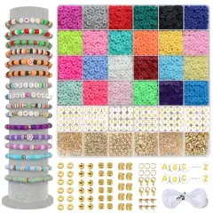 4300+ Pieces Clay Beads Bracelet Making Kit,24 Colors Flat Preppy Beads for Friendship Bracelets,Polymer heishi Beads with Charms,Gifts Crafts Set for Girls 6-12
