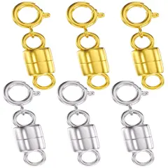 Clysoru Magnetic Necklace Clasps and Closures 14k Gold and Silver Beads Chain Extender Necklaces Bracelet Safety Magnetic Locking Jewelry Clasp Converter（3 Gold+3 Silver)