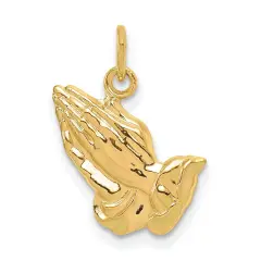 14K Yellow Gold Praying Hands Charm Pendant Jewelry 18mm x 13mm
