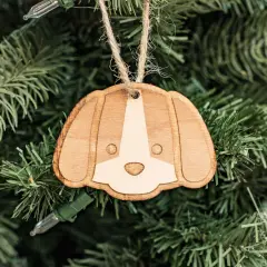 Ornament - Cute Puppy - Raw Wood 3x2in
