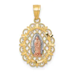 10K Gold Two Tone Our Lady Of Guadalupe Pendant Charm Jewelry 22mm x 13mm