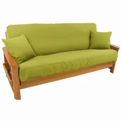 Solid Twill 8 to 9-inch Full Futon Cover Set with Two 18-inch Throw Pillows (Set of 3) - Mojito Lime