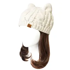 Wrapables Winter Warm Cable Knit Cat Ears Beanie Cream