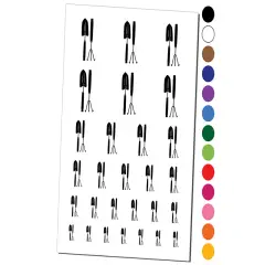 Gardening Tools Trowel Hand Rake Temporary Tattoo Water Resistant Fake Body Art Set Collection Brown