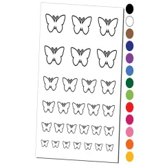 Butterfly Outline Temporary Tattoo Water Resistant Fake Body Art Set Collection Dark Blue