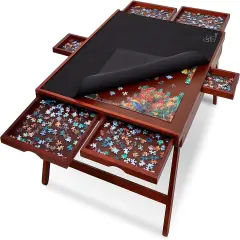 Jumbl 1500 Piece Puzzle Board Rack w/Mat, 27&rdquo; x 35&rdquo; Wooden Jigsaw Puzzle Table Brown