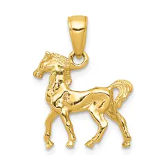14K Yellow Gold 3D Horse Charm Equestrian Pendant Jewerly 19mm x 16mm