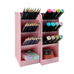 Wrapables Pen Organizer with 4 Compartments Desk Storage Organizer for Home, Office, Work Large (2pcs) / Pink