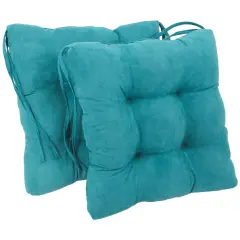 16-inch Solid Micro Suede Square Tufted Chair Cushions (Set of 2) - Aqua Blue