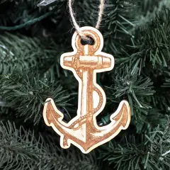 Ornament - Anchor - Raw Wood 3x4in