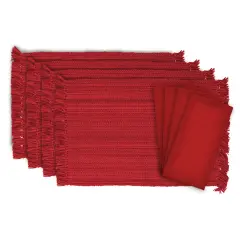 FRINGE VARIGATED PLACEMAT & NAPKIN RED Set of 8