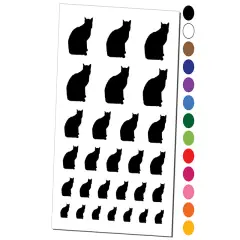 Cat Sitting Side Profile Solid Temporary Tattoo Water Resistant Fake Body Art Set Collection Light Blue