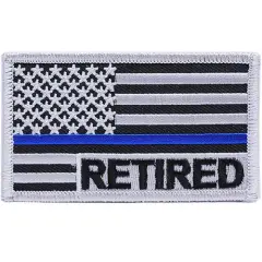 Police American Flag Thin Blue Line Retired Patch 3 3/8" x 2"