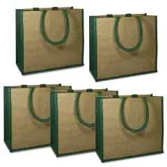 Pack of 5 Dakota Two Tone Gusset Jute Tote Bag Crafting Essential Green