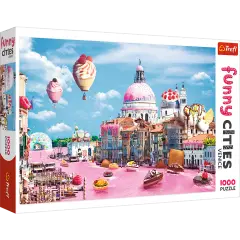 1000 Piece Jigsaw Puzzles, Funny Cities, Sweets in Venice, Colorful Puzzle of Venice with sweets, Adult Puzzles, Trefl 10598