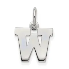 Sterling Silver Small Block Initial Letter W Charm Jewerly 16mm x 10mm
