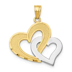 10K Gold & Rhodium Plated Double Heart Pendant Charm Jewelry 25 x 21mm