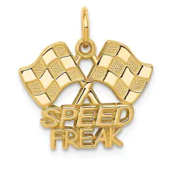 14K Yellow Gold Speed Freak & Racing Flags Charm Jewerly 20mm x 18mm