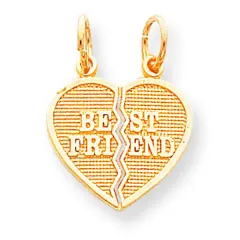 10K Two Tone Gold Best Friend Breakable Heart Charm Jewerly 22mm x 16mm