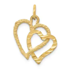 14K Gold Double Heart Charm Love Pendant FindingKing 21 X 17mm Jewerly