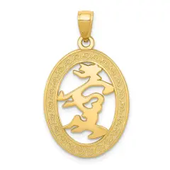 14K Yellow Gold Chinese Happiness Symbol Charm Pendant Jewerly 32mm x 15mm