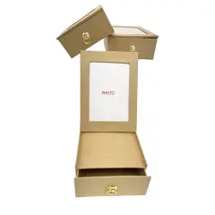 Value Pack of 3 Jewelry Photo Box With Drawer and Gold Finish Pull