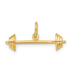 14K Yellow Gold 3D Barbell Charm Weight Lifting Jewelry 10mm x 22mm