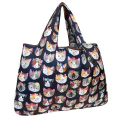 Wrapables Large Foldable Tote Nylon Reusable Grocery Bag Crazy Cats