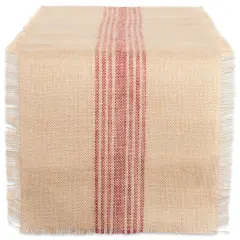DII Barn Red Middle Stripe Burlap Table Runner, 14x108 inches