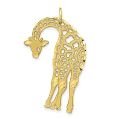 10K Yellow Gold Giraffe Charm Diamond-Cut Jewelry New 37 X 23mm