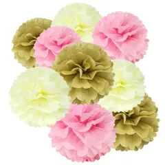 Wrapables Set of 18 Tissue Pom Pom Party Decorations for Weddings, Birthday Parties Baby Showers and Nursery Decor, Pink/Ivory/Tan