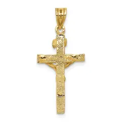 14K Yellow Gold INRI Crucifix Charm Pendant Jewelry 31mm x 9mm