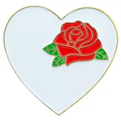 White Heart Rose Pin 1"