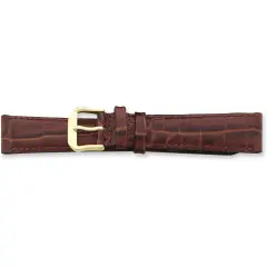 de Beer Brown Crocodile Grain Leather Watch Band 14mm Gold Color