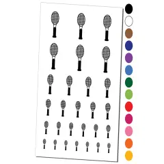 Tennis Racket Doodle Temporary Tattoo Water Resistant Fake Body Art Set Collection White