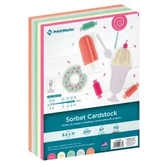 Printworks Sorbet Cardstock, Includes Cream, Mint, Grey, Cherry and Coral Cardstock, 8 &frac12;&rdquo; x 11&rdquo;, 200 Sheets (00668)
