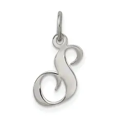 Sterling Silver Small Script Initial Letter S Charm Jewerly 16mm x 10mm